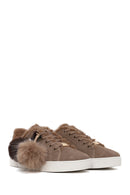 Woman Mink Lace-Up Charm Suede Teddy Leather Sneaker | Derimod Woman Mink Lace-Up Charm Suede Teddy Leather Sneaker | Derimod