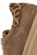 Women's Tan Lace-Up Suede Leather Sneakers | Derimod Women's Tan Lace-Up Suede Leather Sneakers | Derimod