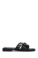 Women's Black Leather Slippers | Derimod Women's Black Leather Slippers | Derimod