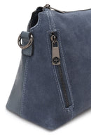 Woman Blue Long-Strap Suede Crossbody Bag | Derimod Woman Blue Long-Strap Suede Crossbody Bag | Derimod