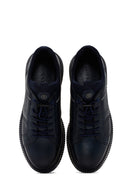 Men's Navy Blue Lace-Up Leather Sneaker | Derimod Men's Navy Blue Lace-Up Leather Sneaker | Derimod