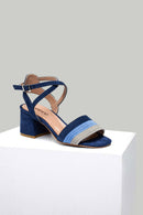 Gray - Blue Nubuck Women's Leather Heeled Sandals | Derimod Gray - Blue Nubuck Women's Leather Heeled Sandals | Derimod