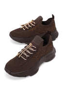 Derimod Zero Woman Brown Lace-Up Fabric Sneaker with Stone Details | Derimod Derimod Zero Woman Brown Lace-Up Fabric Sneaker with Stone Details | Derimod