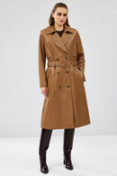 Natalia Women's Brown Leather Trench Coat | Derimod Natalia Women's Brown Leather Trench Coat | Derimod