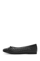 Kadın Siyah Örgülü Deri Babet | Derimod Kadın Siyah Örgülü Deri Babet | Derimod