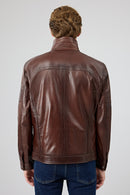 Bruno Men's Brown Leather Jacket | Derimod Bruno Men's Brown Leather Jacket | Derimod