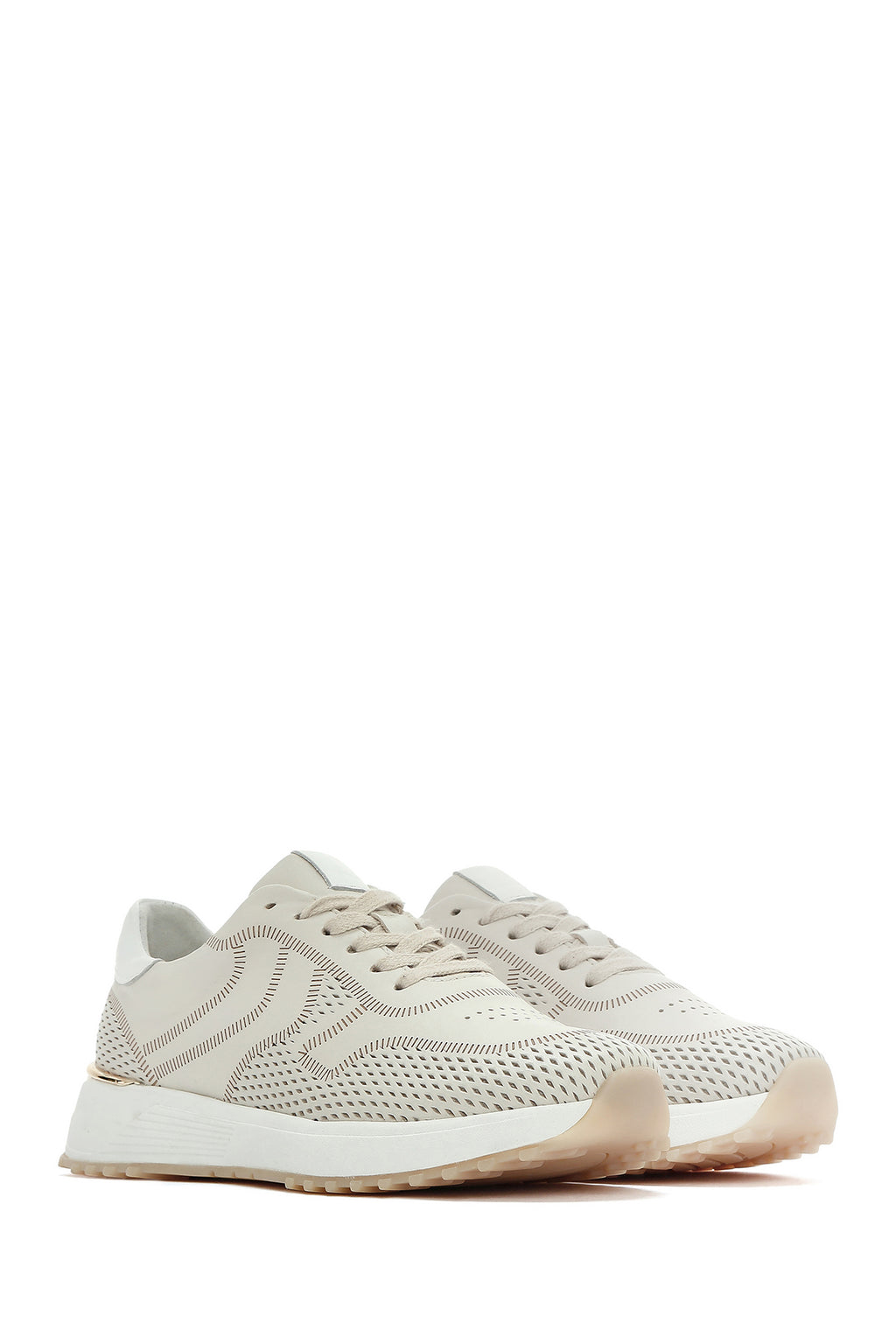 Kadın Krem Bağcıklı Kalın Tabanlı Deri Sneaker