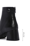 Women's Black Thick Heeled Zippered Leather Boots | Derimod Women's Black Thick Heeled Zippered Leather Boots | Derimod