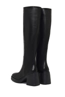 Woman Black Zip Closure Chunky Heeled Leather Boots | Derimod Woman Black Zip Closure Chunky Heeled Leather Boots | Derimod