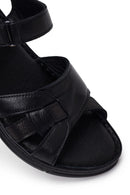 Woman Black Strappy Leather Comfort Sandal | Derimod Woman Black Strappy Leather Comfort Sandal | Derimod