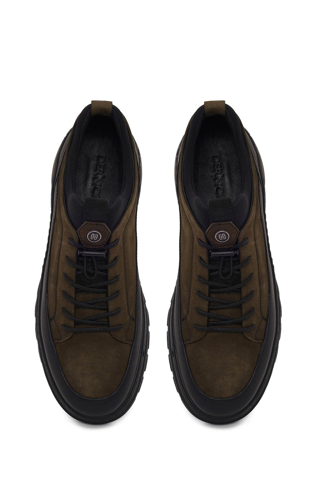 Erkek Haki Bağcıklı Kalın Tabanlı Nubuk Deri Sneaker