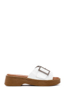 Women's White Buckle Leather Slippers | Derimod Women's White Buckle Leather Slippers | Derimod