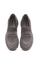 Kadın Gri Deri Süet Maskülen Loafer | Derimod Kadın Gri Deri Süet Maskülen Loafer | Derimod