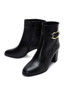Women's Black Leather Buckle Heeled Classic Boots | Derimod Women's Black Leather Buckle Heeled Classic Boots | Derimod