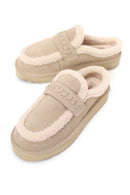 Woman Beige Thick-Soled Fur-Lined Suede Teddy Slipper | Derimod Woman Beige Thick-Soled Fur-Lined Suede Teddy Slipper | Derimod