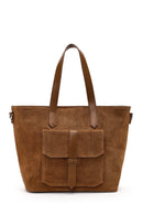 Woman Tan Long-Strap Suede Shoulder Bag | Derimod Woman Tan Long-Strap Suede Shoulder Bag | Derimod