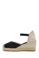 Kadın Siyah Bilekten Bantlı Dolgu Topuklu Deri Espadril | Derimod Kadın Siyah Bilekten Bantlı Dolgu Topuklu Deri Espadril | Derimod