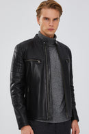 Braun Erkek Siyah Slim-Fit Deri Mont | Derimod Braun Erkek Siyah Slim-Fit Deri Mont | Derimod