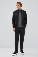 Braun Erkek Siyah Slim-Fit Deri Mont | Derimod Braun Erkek Siyah Slim-Fit Deri Mont | Derimod