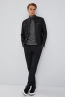 Braun Erkek Siyah Slim-Fit Deri Mont | Derimod Braun Erkek Siyah Slim-Fit Deri Mont | Derimod