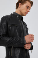 Braun Erkek Siyah Slim-Fit Deri Mont | Derimod Braun Erkek Siyah Slim-Fit Deri Mont | Derimod