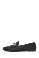 Women's Black Buckled Leather Masculine Loafer | Derimod