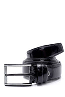 Men's Black Leather Patent Leather Belt | Derimod