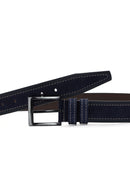 Men's Navy Blue Suede Leather Belt | Derimod