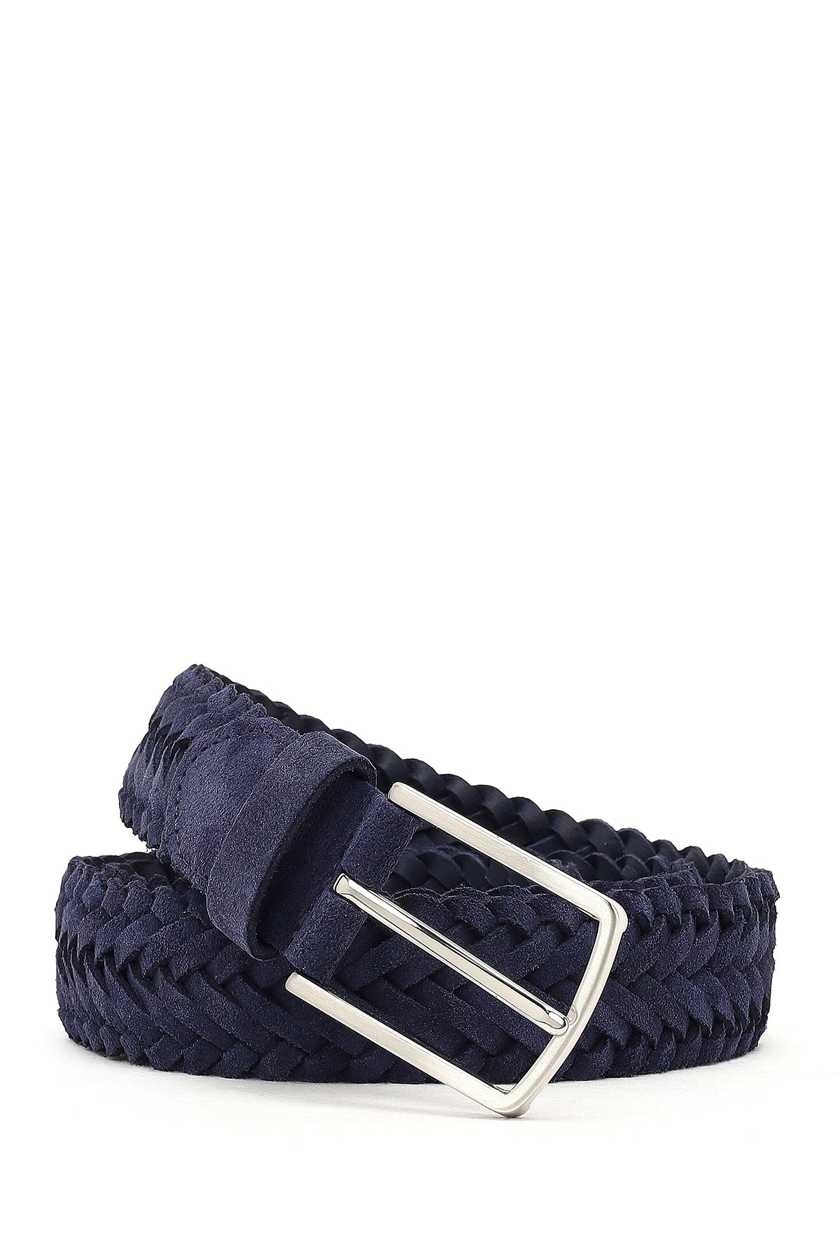 Erkek Lacivert Örgü Deri Kemer