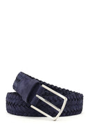 Erkek Lacivert Örgü Deri Kemer | Derimod