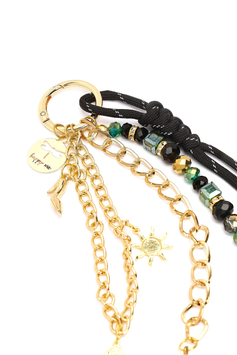 Kadın Siyah Zincir Detaylı Boncuklu Metal Charm