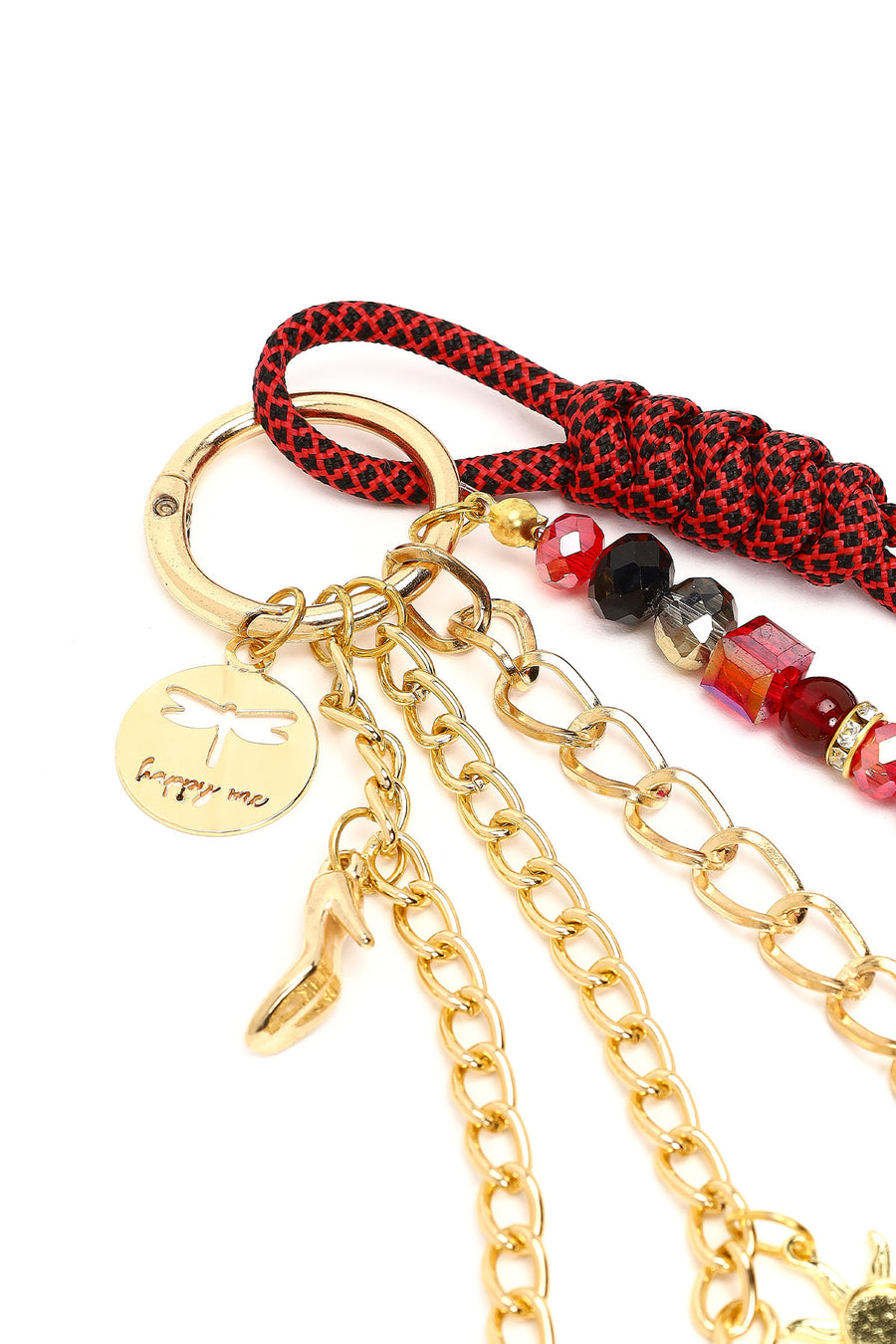 Kadın Bordo Zincir Detaylı Boncuklu Metal Charm