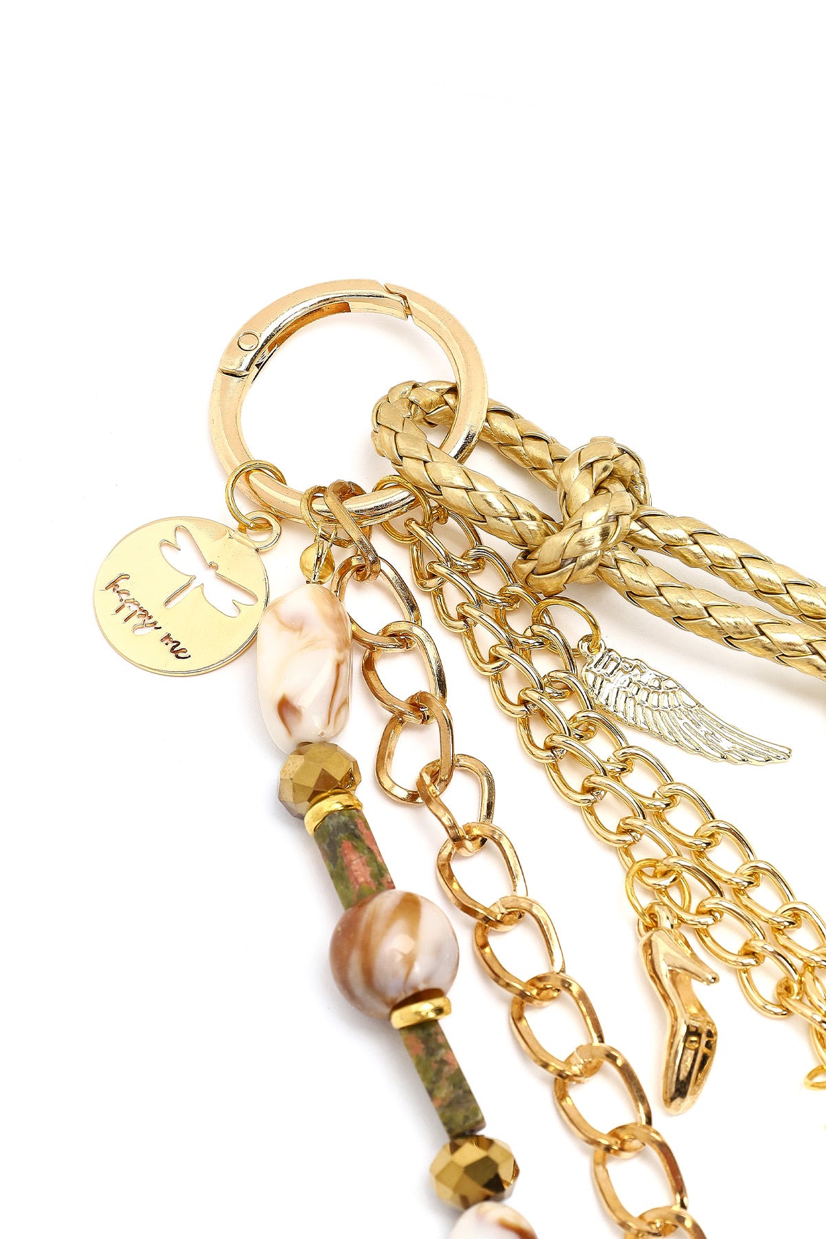 Kadın Altın Zincir Detaylı Boncuklu Metal Charm