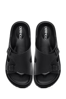 Men's Black Buckled Slippers | Derimod