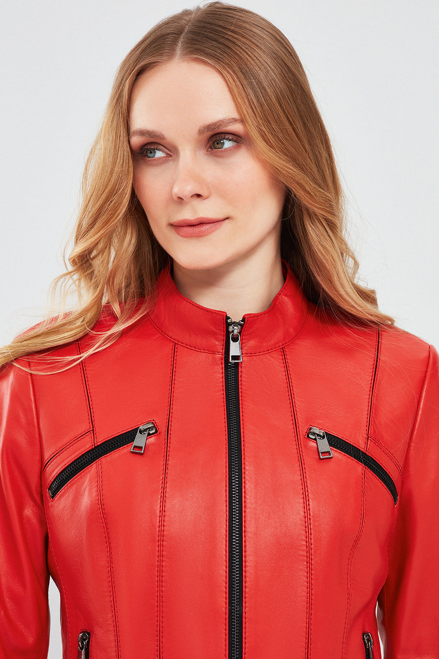 Linda Women's Red Short Leather Jacket