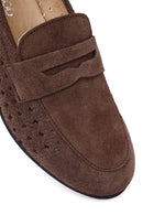 Woman Dark Mink Suede Loafer | Derimod