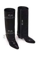 Woman Black Studded Chunky-Heeled Leather Cowboy Boots | Derimod