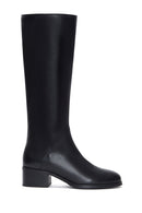 Women's Black Leather Zippered Heeled Boots | Derimod