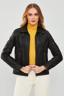 Fiesta Women's Black Short Leather Jacket | Derimod