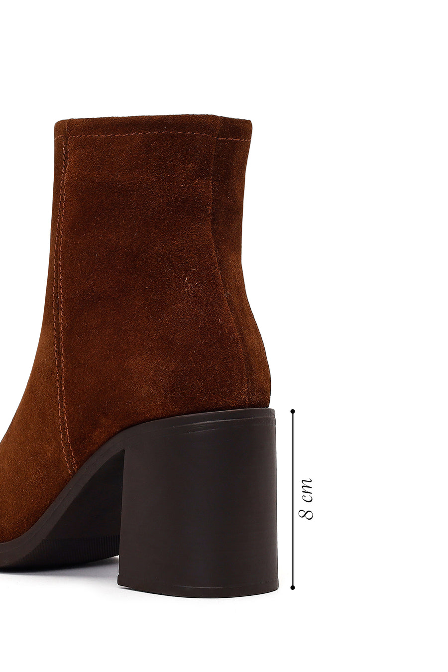 Woman Walnut Zip Closure Chunky Heeled Suede Boots
