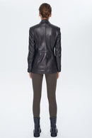 Susan Women's Black Long Leather Jacket | Derimod