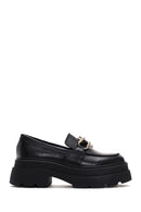 Women's Black Leather Thick Soled Masculine Loafer | Derimod