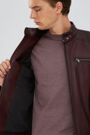 Maxim Men's Claret Red Leather Jacket | Derimod