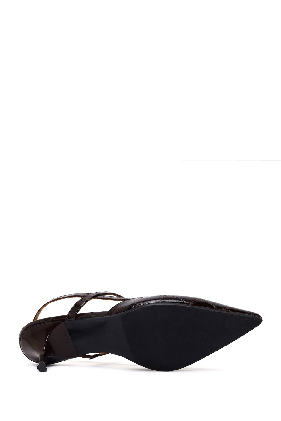Woman Brown Open-Back Thin-Heeled Croc-Embossed Leather Shoes