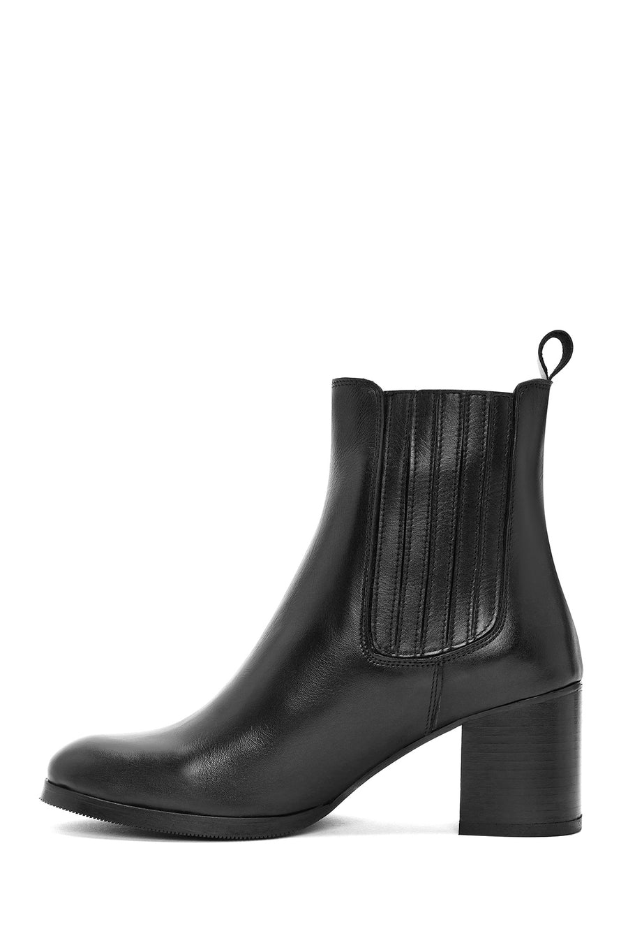Women's Black Thick Heeled Leather Chelsea Boots