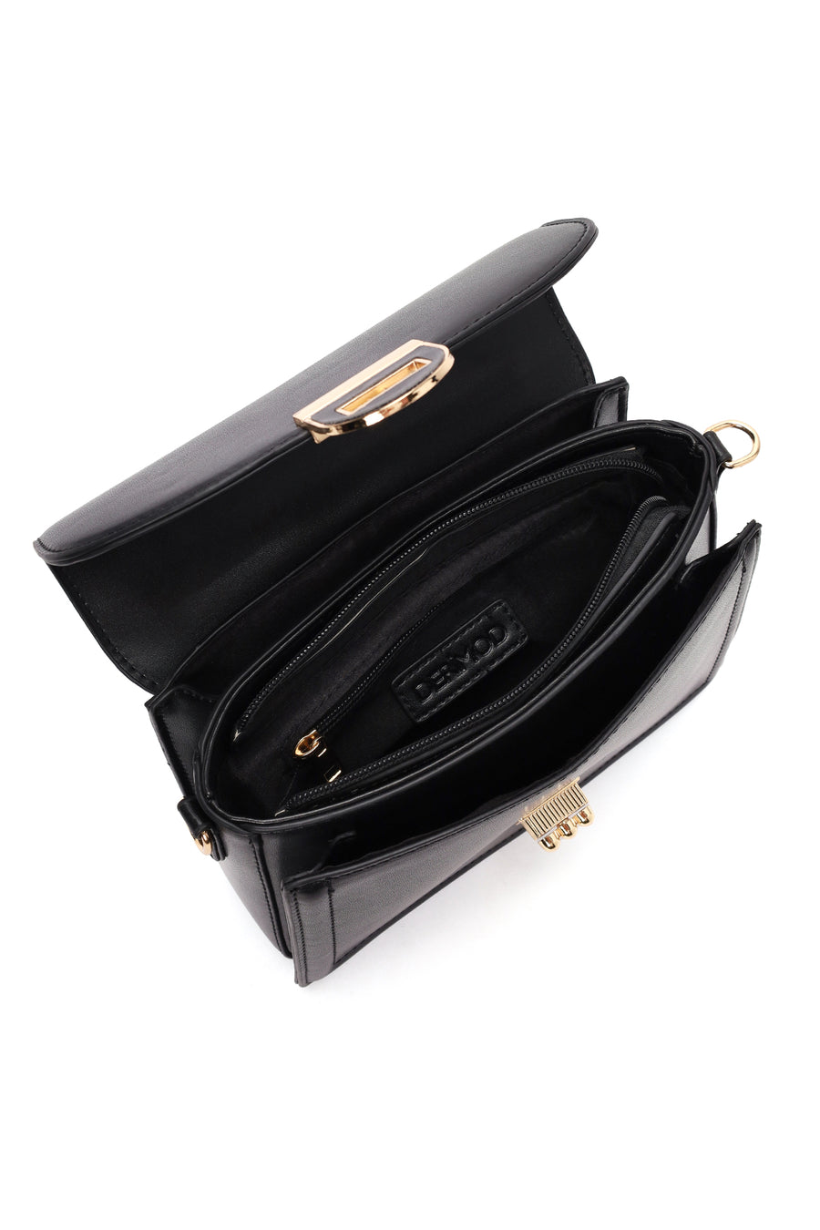 Women's Black Long Strap Crossbody Bag with Accessory Detail