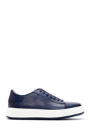 Men's Navy Blue Leather Thick Soled Sneaker | Derimod