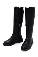 Women's Black Leather Zippered Boots | Derimod