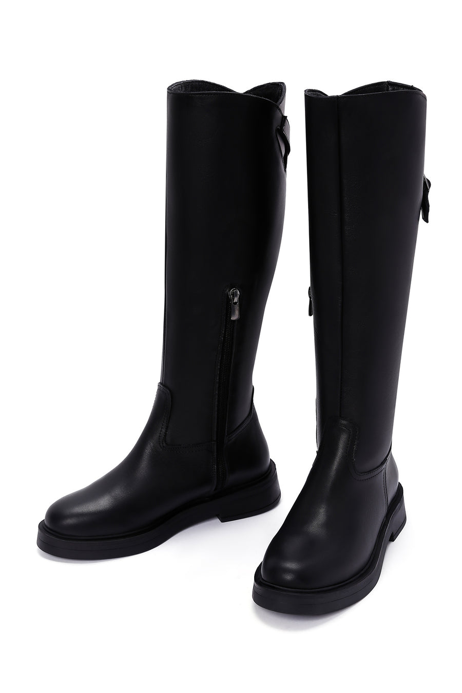 Women's Black Leather Zippered Boots