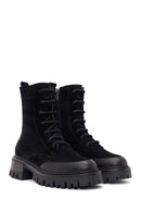 Woman Black Zip Closure Chunky-Heeled Suede Combat Boots | Derimod